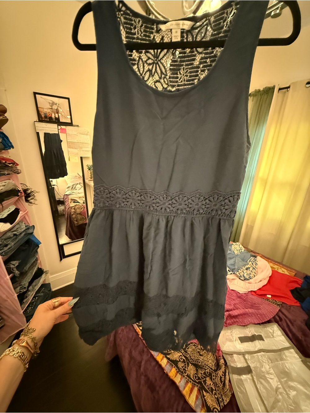 Lauren Conrad Navy Lace Trim Sleeveless Dress Size 14 Boho